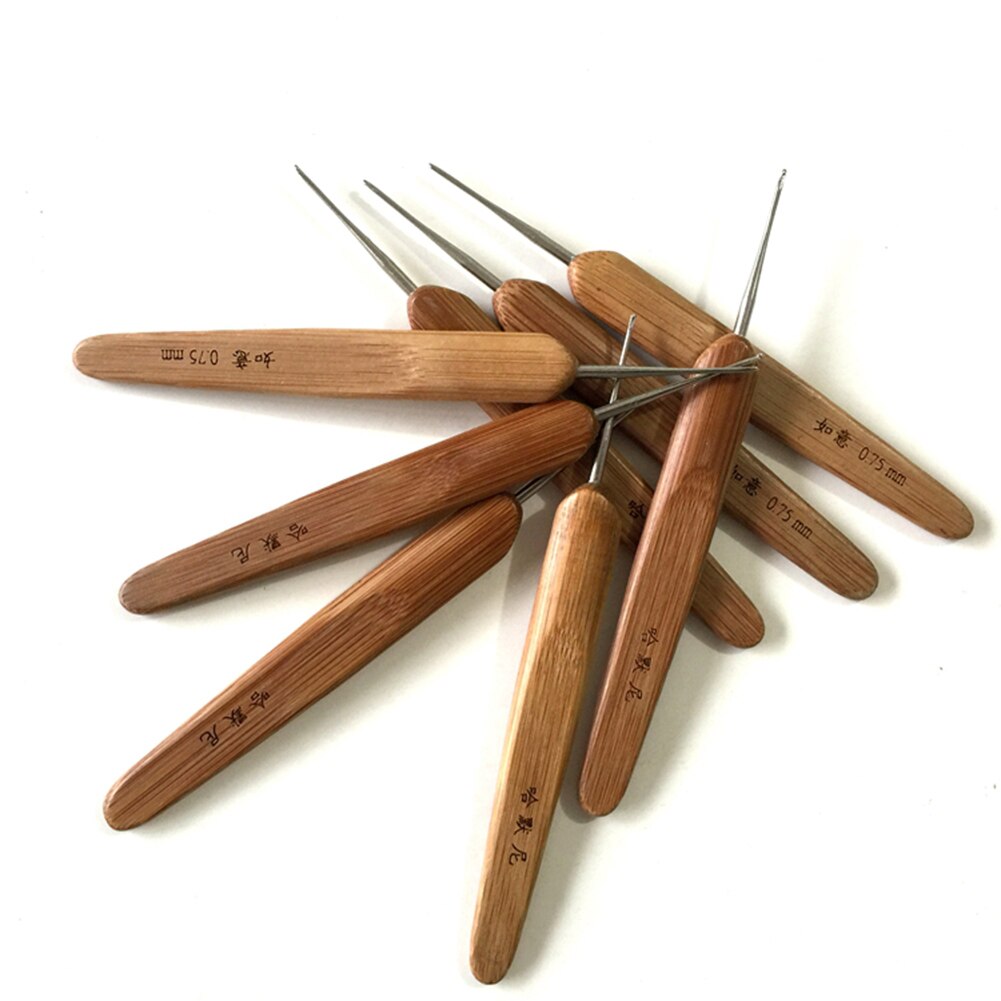 1Pcs/Lot Bamboo Dreadlock Crochet Hook Dreads Tool 0.5Mm 0.75Mm Wooden Handle Crochet Needles For Hair Extension Knitting Tool