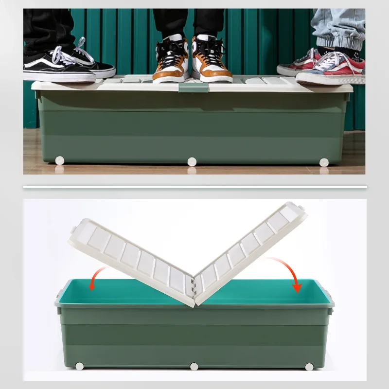 Multi-specification Foldable Plastic Storage Box with Wheels Under Bed - Large Capacity Bedroom Clothes and Toys Organizer