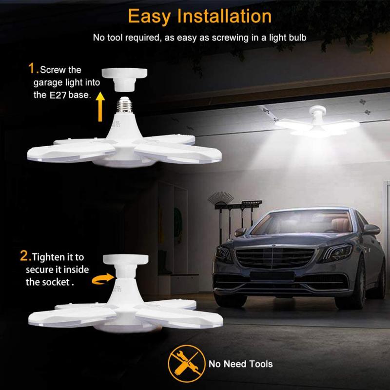 Luz LED para garaje E27 38W plegable luces de iluminación 3800LM bombilla Led garaje las luces de techo para el taller de garaje de la habitación
