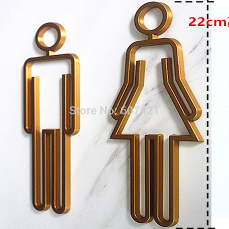 Acrylic Toilet Symbol Adhesive Backed Bathroom Toilet Door Sign for Hotel,Office,Home,Restaurant (Gold)