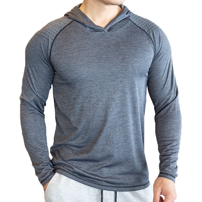 Herfst Gym Mannen T-shirt Casual Lange Mouwen Slim Tops Tees Elastische T-shirt Sport Fitness Ademende Quick Dry Hooded T shirt