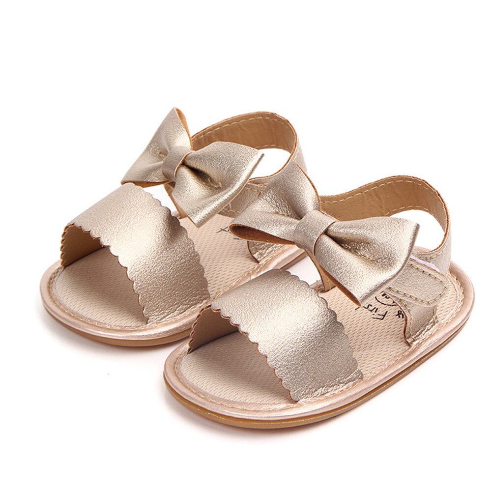 Summer Newborn Baby Girl Princess Bowknot Sandals Soft Sole Crib Shoes Prewalker: Gold / 13-18 Months