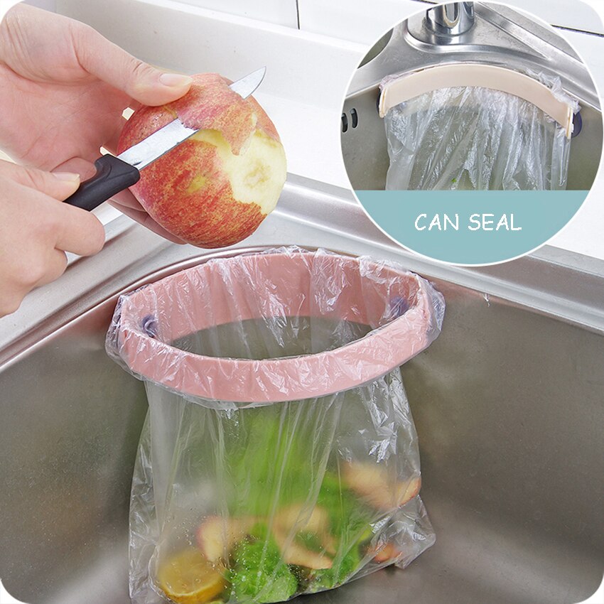 Évier de cuisine porte-sac poubelle refermable poubelle Double ventouse PP porte-ordures étanchéité déchets poinçon-cintre de stockage sans poinçon