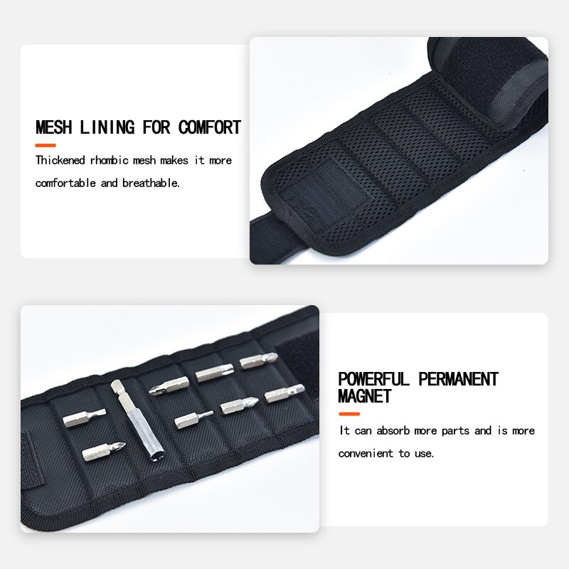 3-section magnetic electrical tool bag super suction woodworking wrist belt Oxford cloth wear-resistant magnet tool assistant