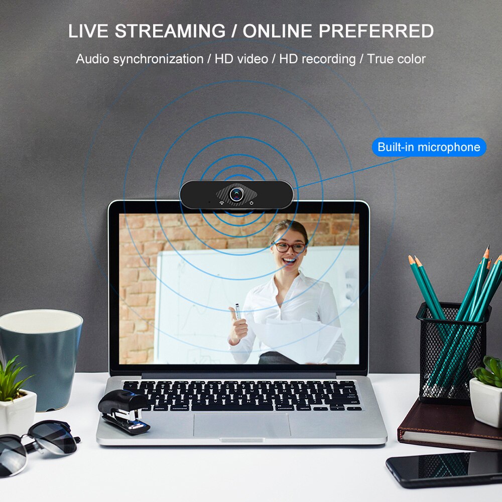 Full HD 1080P Webcam Video Conference Camera USB Webcam with Built-in Microphone Computer Camera Head Can Rotate Freely Up/down
