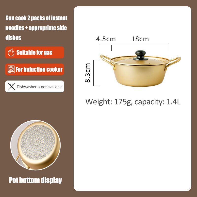 Korean Style Golden Ramen Noodles Pot Instant Noodle Pot Aluminum Soup Pot with Lid Milk Egg Cooking Pot Kitchen Cookware: 18cm upgrade