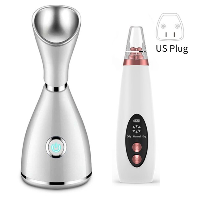 Ultrasonic Skin Scrubber Facial Pore Cleaner Moisturizing Facial Steamer Extractor Blackhead Removal Deep Clean Skin Care Tool: US Set 3