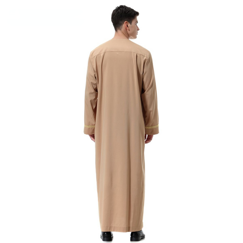 Moslim islamitische Kleding Mannen Jubba Thobe print rits Kimono Lange Gewaad Saudi Musulman Dragen abaya caftan Islam Dubai Arabische Dressing