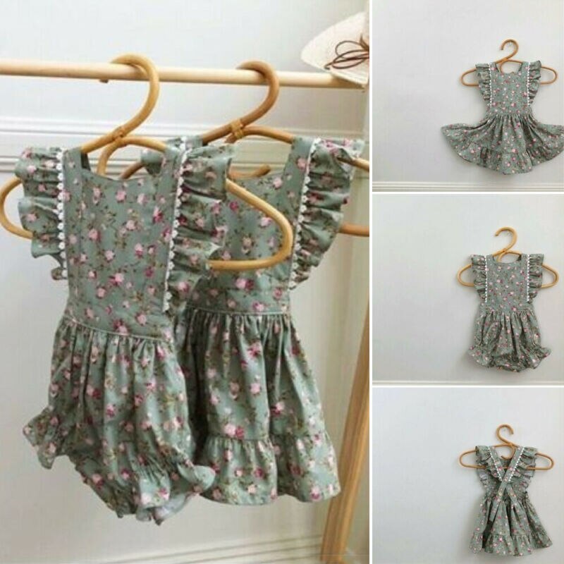 Focusnorm 0-5 år toddler børn baby pige tøj søster matchende blomster romper kjole outfit sæt