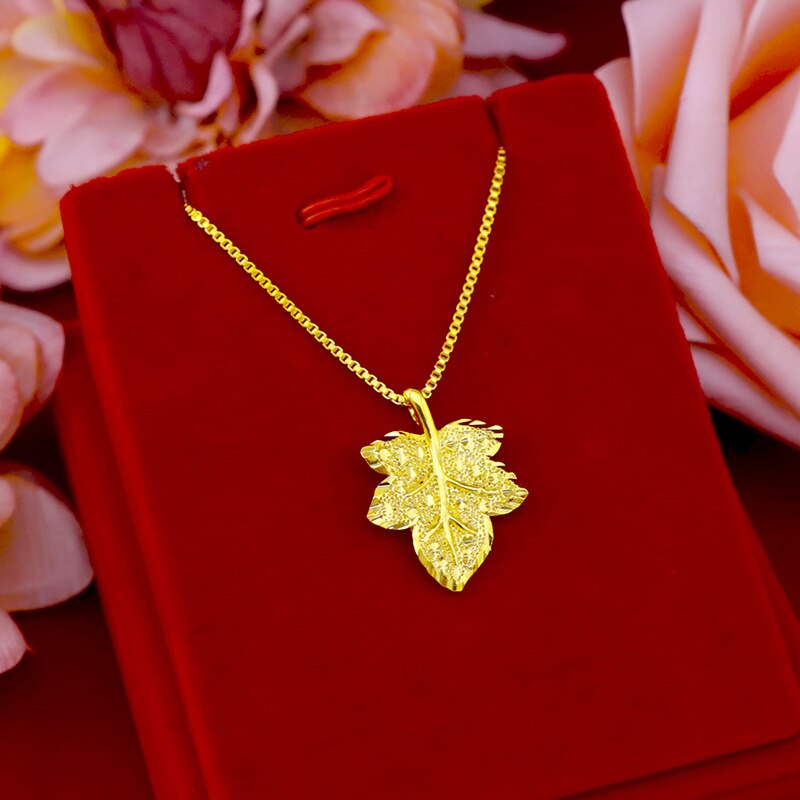 Real 18k 999 pingente de ouro colar corrente adorável para as mulheres festa folha de ouro jóias finas presente pingente de ouro real presentes de natal: Default Title