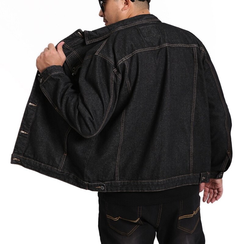 Fall plus size denim jacket 4XL-8XL bust 143CM plus size men's lapel pocket single breasted loose casual denim jacket