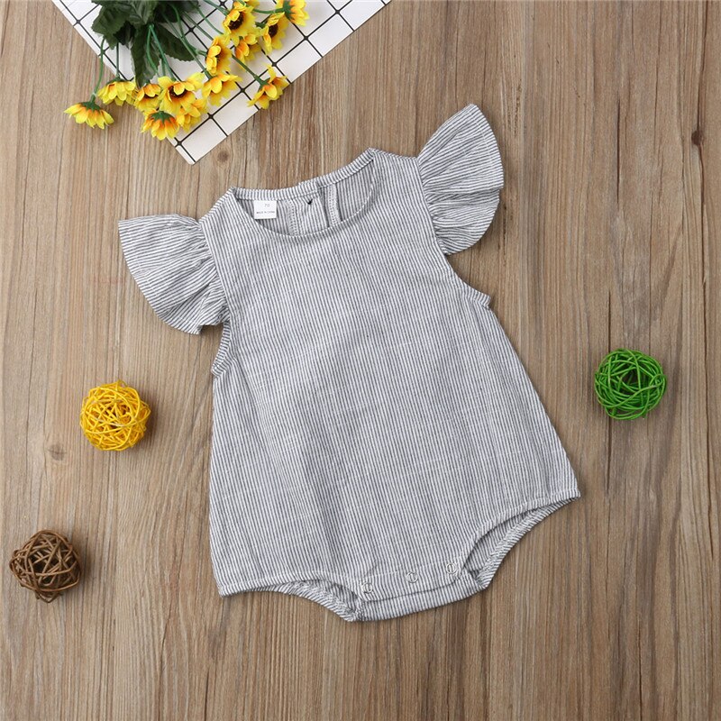 Neugeborenen Kleinkind Baby Jungen Mädchen Kleidung Gestreiften Rüschen Karosserie Baumwolle Karosserie Sommer Baby Kleidung Outfit 0-18 mt