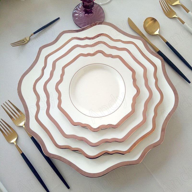 European Ceramic Plate Hand Stroke Decor Western Restaurant Steak Dish Modern Irregular Home Fruit Salad Plates Set