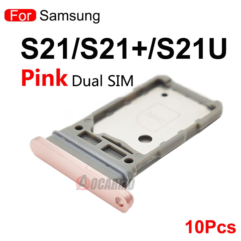 10 pces para samsung galaxy s21 ultra s21 plus s21 + s21u duplo sim cartão único sim bandeja slot para cartão titular peças de reposição: Dual SIM--Pink