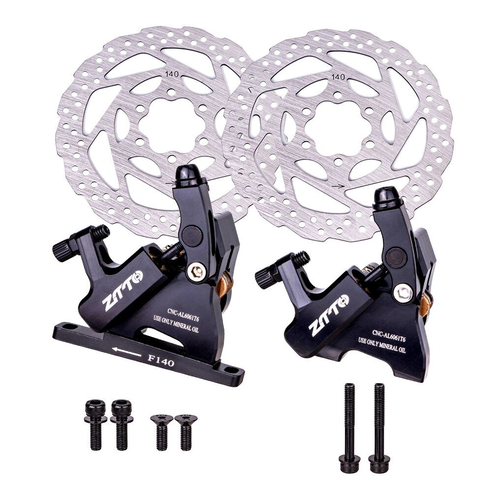 ZTTO Road Bike Disc Brake Hydraulic Flat Mount CX Rotor Brake Caliper CNC Disc Bicycle Mechanical Wire Pull Metal Pads 105: black and discs