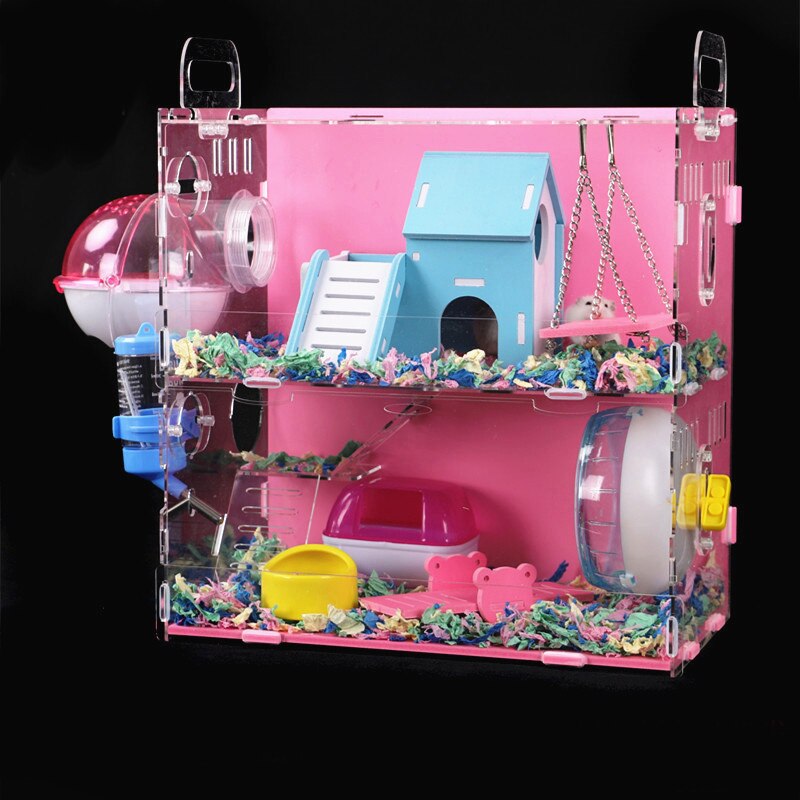 Grote Maat Hamster Huis Acryl Transparant Hamsterkooi Wielen Kleine Huisdier Villa Cavia Kooi Speelgoed Nest Accessoire 30x20x30CM: jk-8