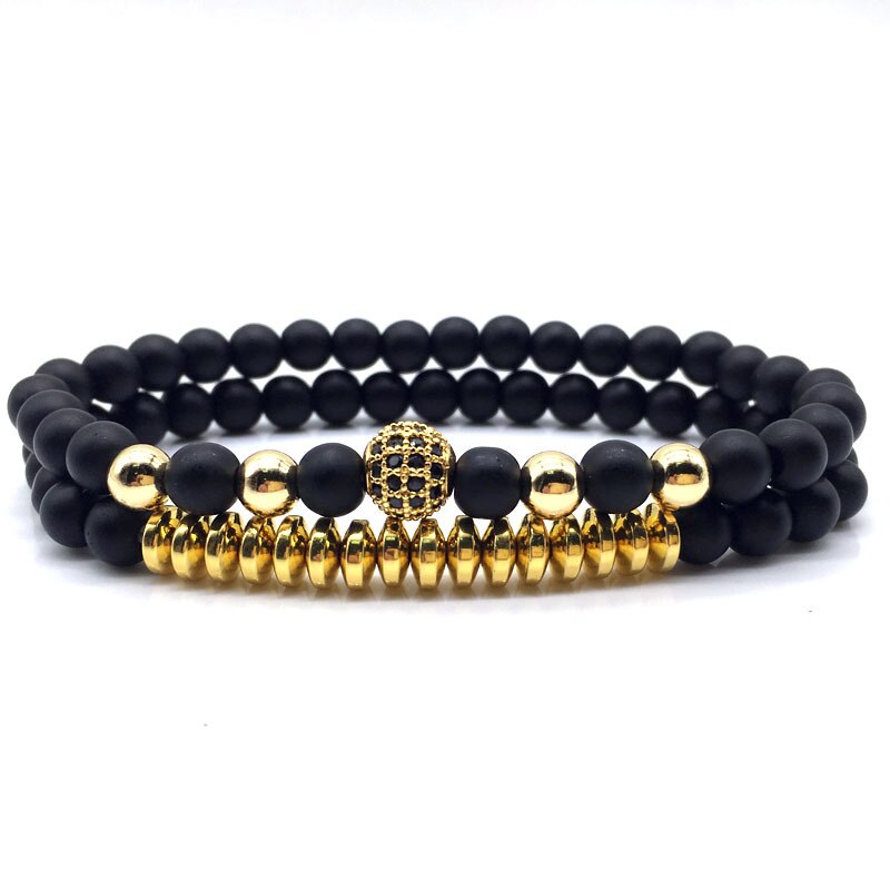 Mode 2 Stks/set Disco Armband Mannen Handgemaakte Pave Cz 6Mm Matte Bead Strand Armband Voor Mannen Sieraden: 2