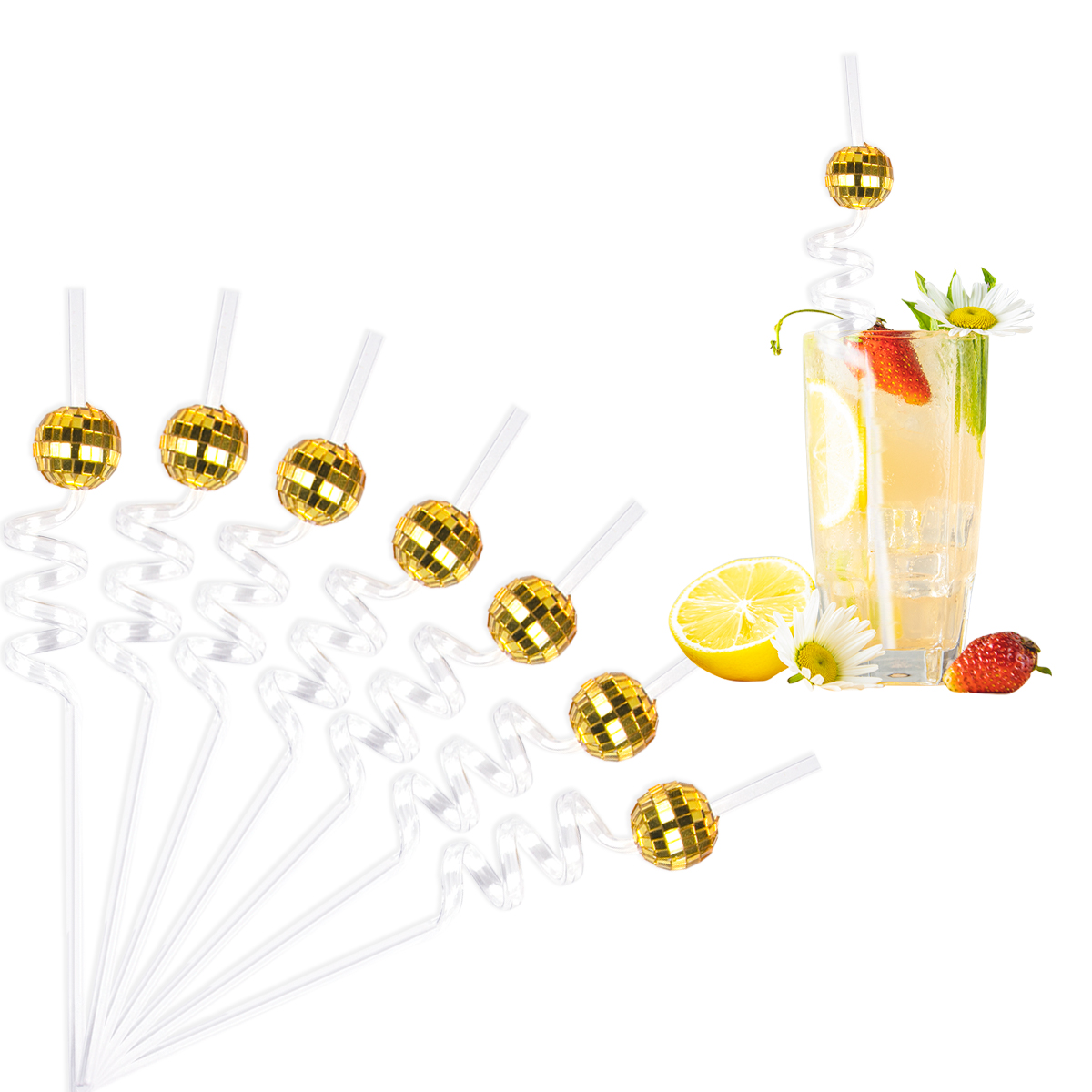 Disco Party Balls Drinking Cups Straws Cupcake Topper Cocktail Stirrers Retro Disco Themed Dance Party Birthday Party Supplies: light green