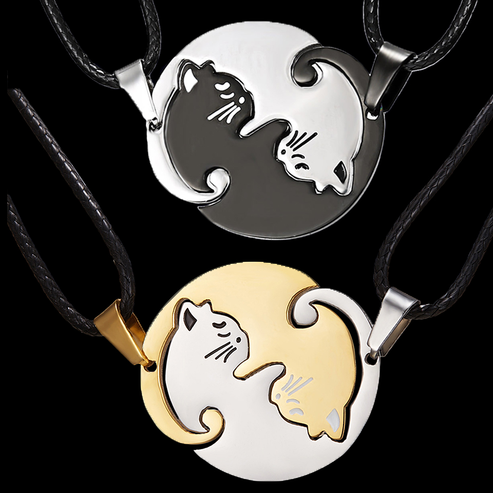 Kat paar kettingen voor liefhebbers Yin Yang dier hanger ketting hart paren vriendschap sieraden voor liefhebbers beste vrienden cadeau
