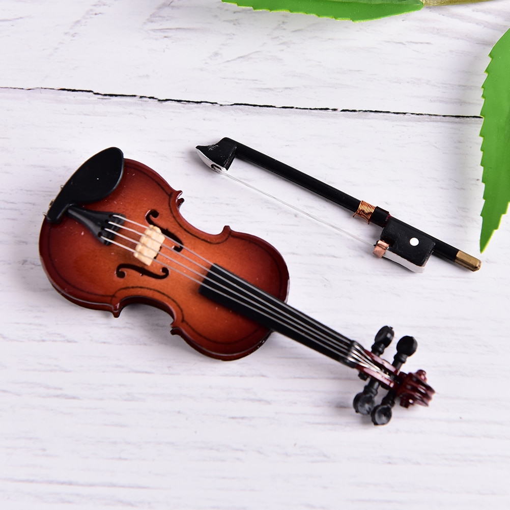 Colección de instrumentos musicales de madera de 8cm, adornos decorativos, Mini violín con soporte, modelo en miniatura, de decoración