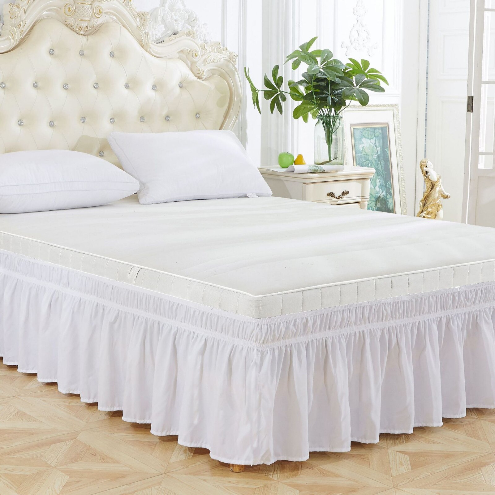 Jupe de lit plissée élastique, à volants, facile à enlever, résistant à la décoloration, couleur unie, d'hôtel: H