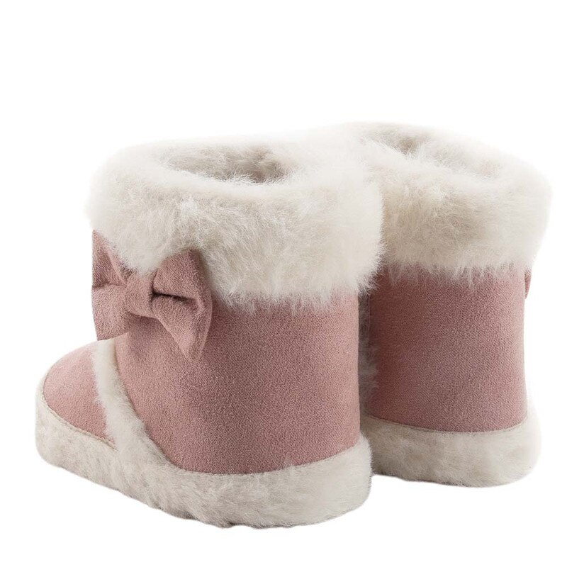 Bebê inverno botas de neve sola macia antiderrapante quente tornozelo botas com guarnição de pele do falso e arco bebê inverno algodão botas quentes