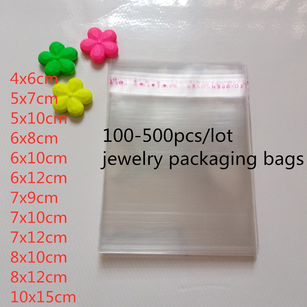 100 Uds bolsa Opp bolsas transparentes autoadhesivas transparentes para mujeres/tela/bolsas de joyería bolsas pequeñas de plástico bolsa de embalaje de exhibición