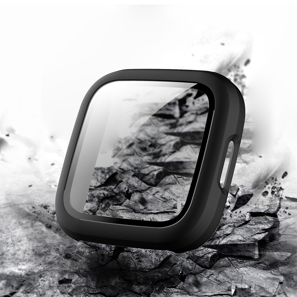 Gehard glasfolie, volledig beschermende pc-hoes voor fitbit versa 2- band, waterdichte horlogebehuizing, schermbeschermer voor fitbit