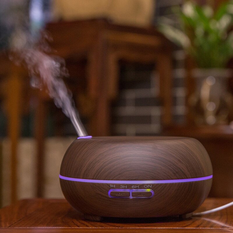 Difusor de aceite esencial de aromaterapia de 500Ml, difusores ultrasónicos de niebla fría de grano de madera con luces LED de 7 colores, cierre automático sin agua