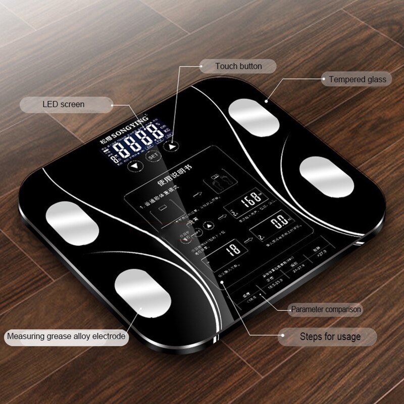 Body Fat Scale Bathroom Smart Digital BMI Scale High-precision Weighing Scale LED Display Balance Composition Analyzer APP 180KG