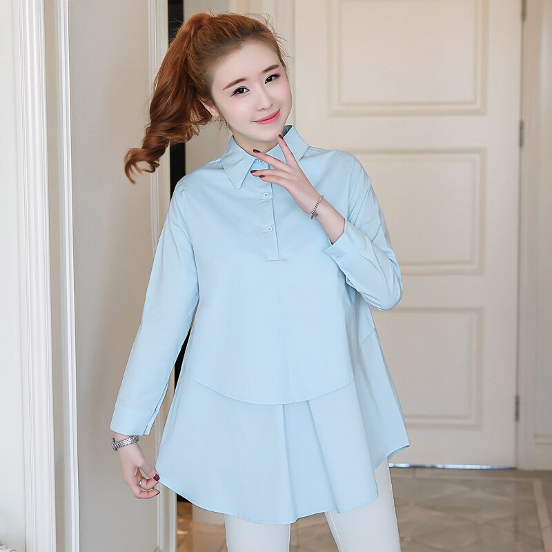Blouses de maternité pour femme enceinte | Blouses de travail formelles, vêtements de grossesse élégants en coton, à la printemps et été 1801: Bleu ciel / XL
