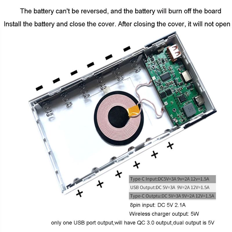 6 × 18650 バッテリーdiy QC3.0 usbタイプc pd電源銀行ボックスケース