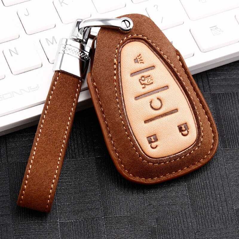 leather Car Key Cover Case For Chevrolet Cruze Spark Camaro Volt Bolt Trax Malibu Accessories: E-brown