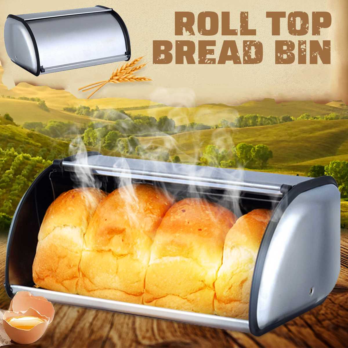 Stainless Steel Roll Top Bread Box Storage Bin Keeper Food Storage Container Kitchen Pastry Bread Baking Holder Kitchen Supplies