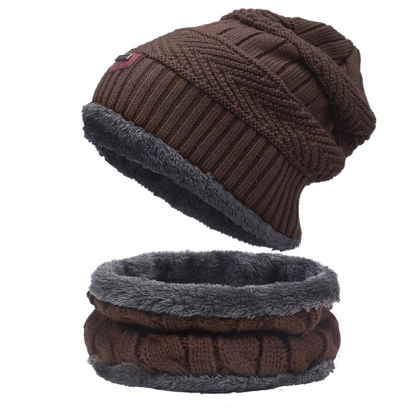 Conjunto de gorro y bufanda para hombre y mujer, gorros tejidos de felpa cálida, de Color puro, para otoño e invierno, Unisex: B