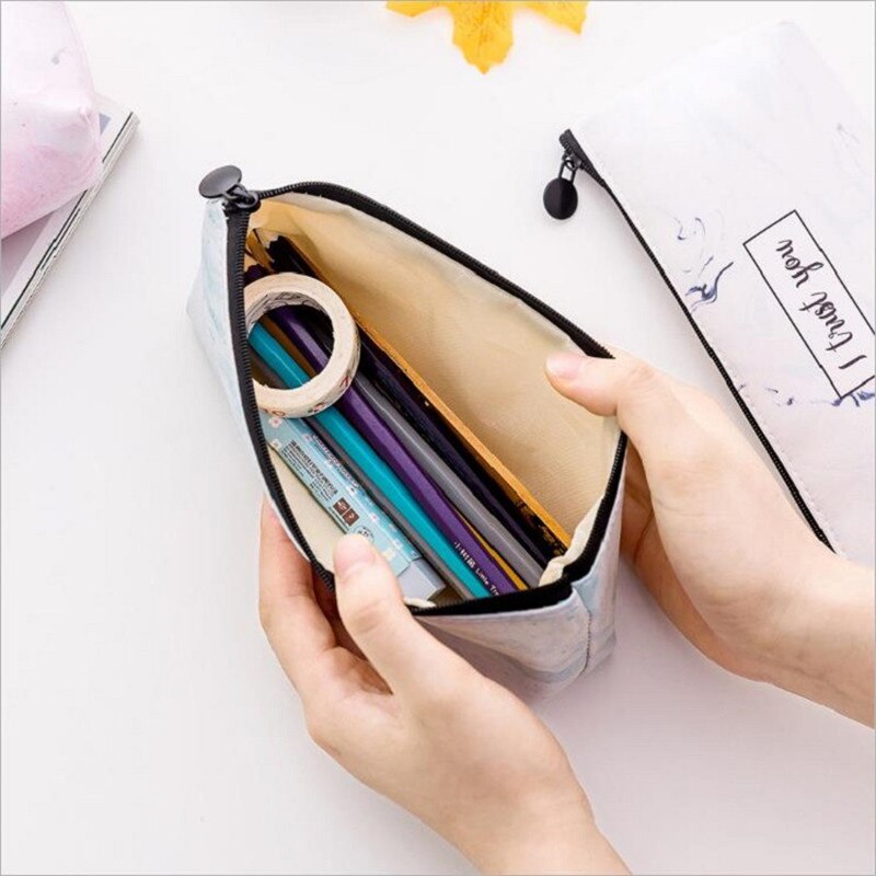 Kleur marmering pu leren etui schoolbenodigdheden student stationair pen etui vrouw cosmetica handtas make-up tas