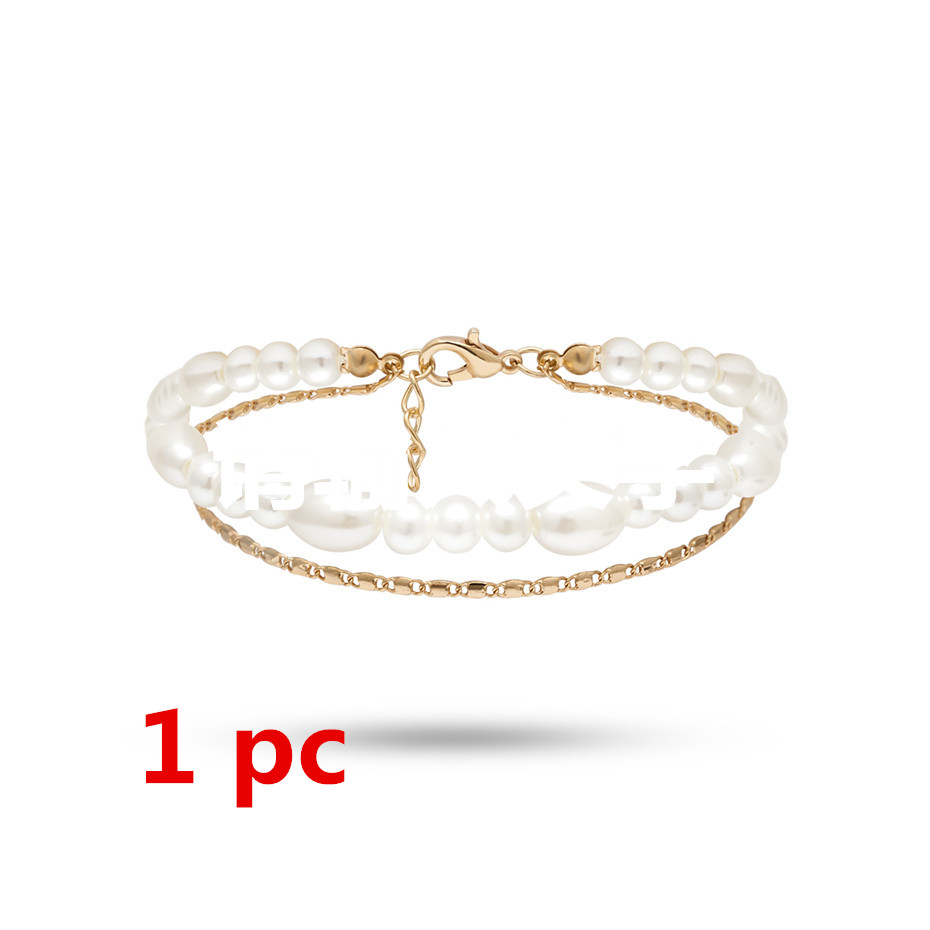 Ingemark Vintage Infinity Minnaar Enkelbandje Armband Koreaanse Imitatie Parel Multilayer Ketting Enkel Braclet Vrouwen Zomer Sieraden: 1 pc