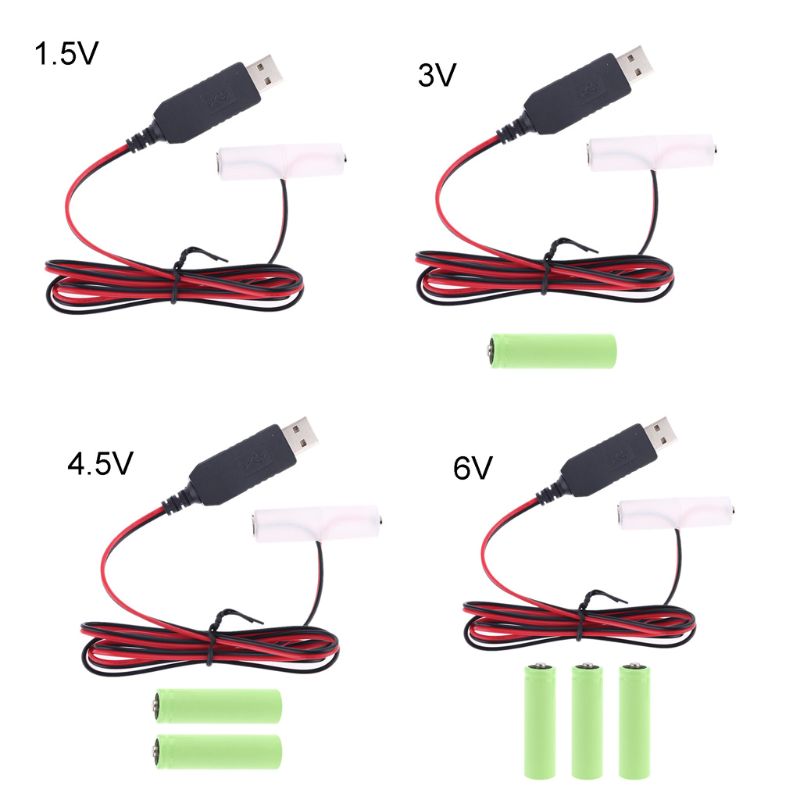 LR6 AA Batterie Eliminator 2m USB Netzteil Kabel Ersetzen 1 zu 4 stücke AA Batterie für Radio Elektrische spielzeug Uhr LED Streifen