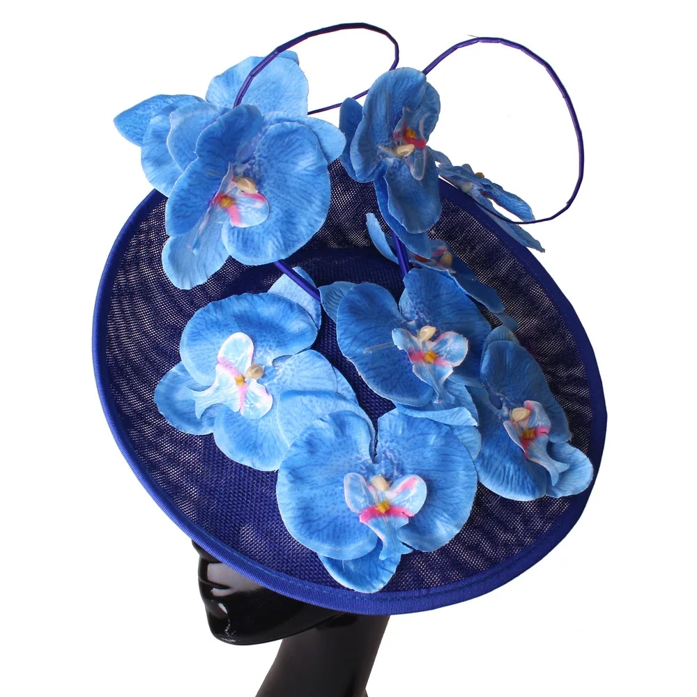 Mulheres Floral Decor Chapelaria Boné, Chá Fascinador Chapéu, Flor Extravagante Headwear, Bonito Headwear, Festa Derby, Elegante senhoras: Azul