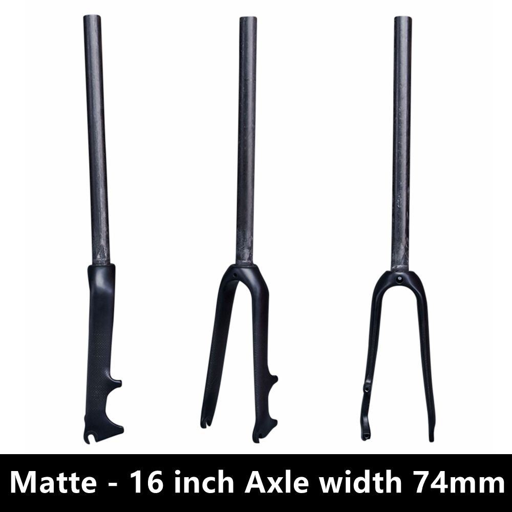 Glanzende/matte 3k carbonvezel opvouwbare bmx-fietsvork voorvork 14 16 18 20 22 inch stuurbuis 28.6mm schijfremmen: Mat 16 inch 74mm