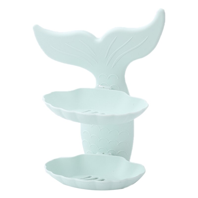 Double Layer Soap Rack Bathroom Soap Dish Wall Mounted Soap Container Fish Shaped Sponge Holder Wall Draining Shelf: green