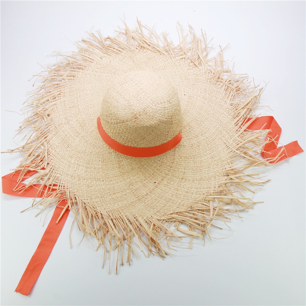 Cinta de bandas de rafia sombreros para las mujeres y los niños de cúpula de gorro de playa Aire Libre de verano de sombra sol sombrero padre-hijo: orange / 52cm child