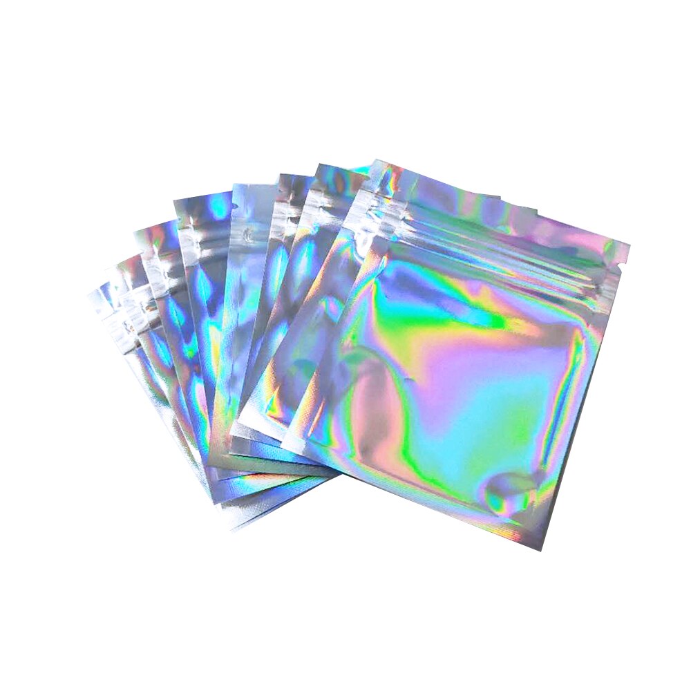 100 Stuks Platte Zip Lock Bag Holografische Kleur Hersluitbare Zakjes Geur Proof Cosmetische Plastic Dikke Pakket