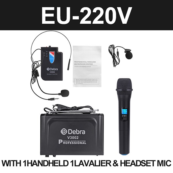 Debra Audio V3002 VHF Wireless with Handheld and Lavalier and Headset Microphone Mic System for Church, Wedding, Karaoke!: HandheldBodypack-EU