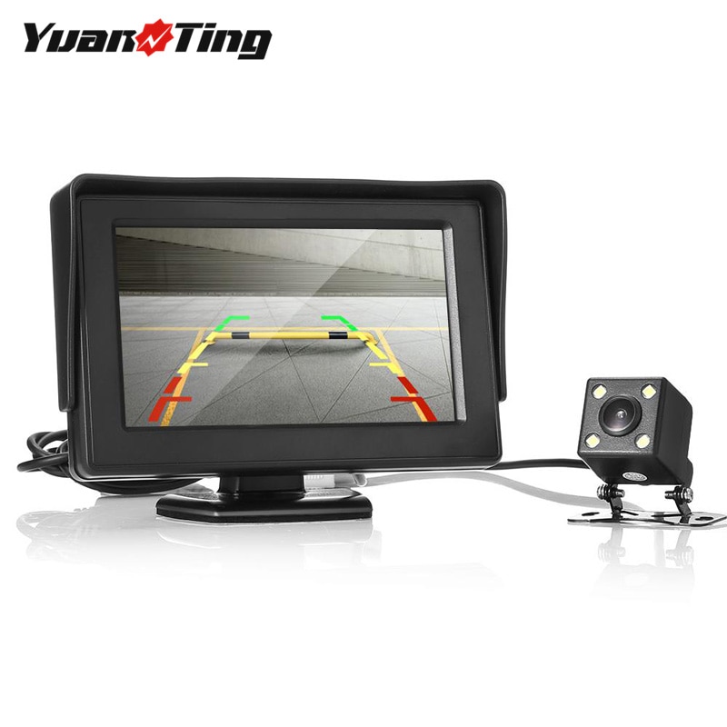 YuanTing Backup Camera en 4.3 Inch Monitor Systeem Draad Installeren Achteruitrijcamera voor Auto Waterdichte Nachtzicht Omkeren Gids Lijnen