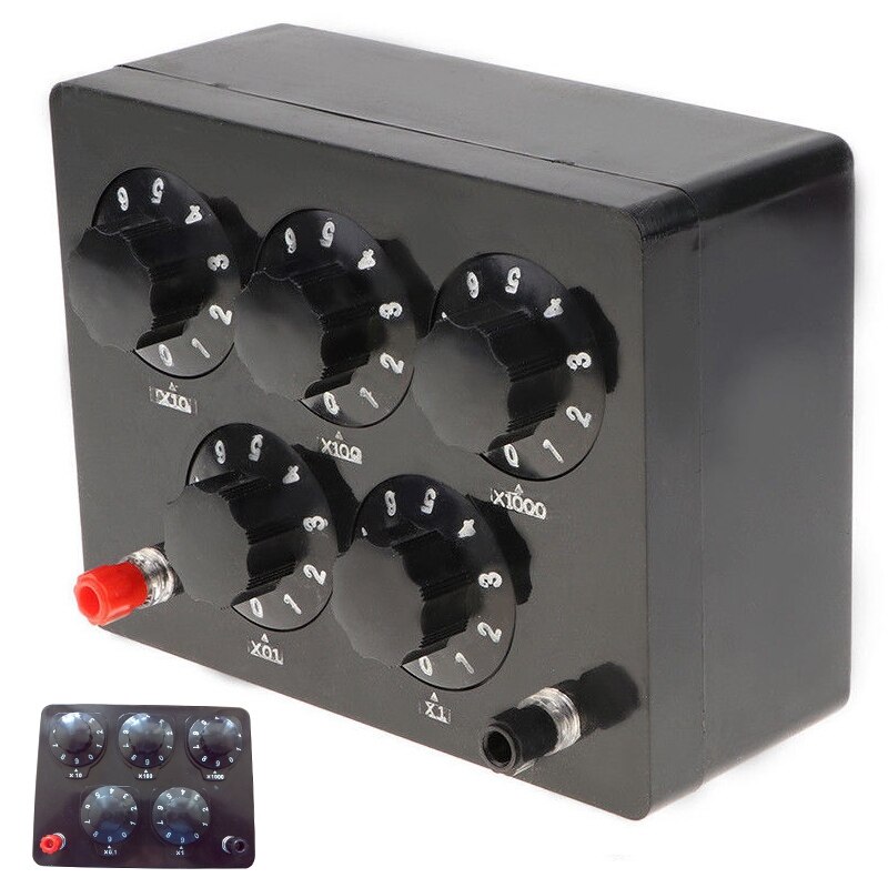 Svart motstandsboks jern variabelt tiårsmotstandsmotstandsboks 0-9999.9 ohm 165 x 125 x 60mm til fysikalsk undervisning