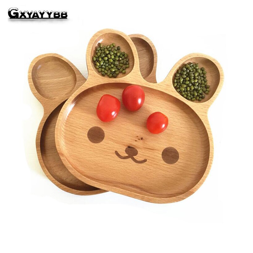 Gxyayybb tegneserie dyr kanin katt ansikt tre middagstallerken mønster mat frukt fat tre service tallerken spisebord for barn