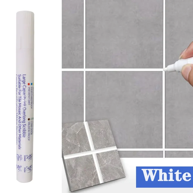 Waterproof Tile Marker Grout Pen Wall Seam for Floor Bathroom Kitchen Toilet Wall Seam Repair Black White Gold Silver Beige: WHITE
