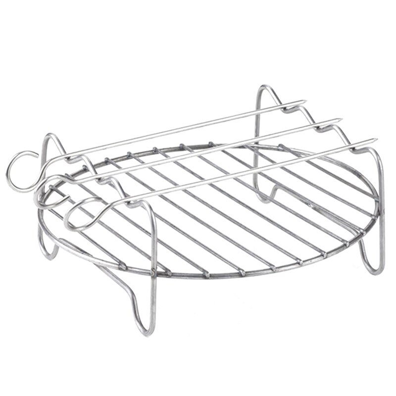 Air Fryer Rack Stainless Steel Double Layer Rack Versatile Round Roasting Stand Barbecue Grill Holder With Skewers Kitchen Tool: M
