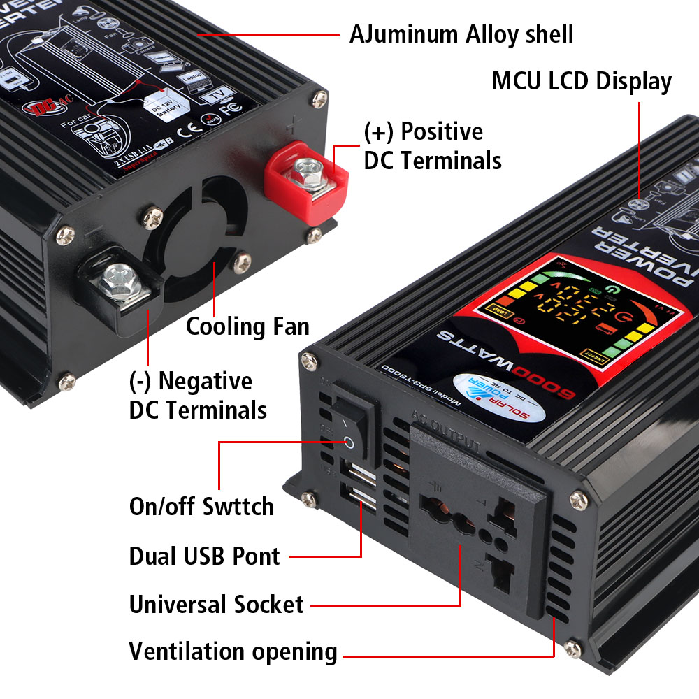 DC 12V To 220V Socket With 4.2A USB Car Power Invertor Car Accessories Vehicle-Mounted Household AC Converter Universal 6000W